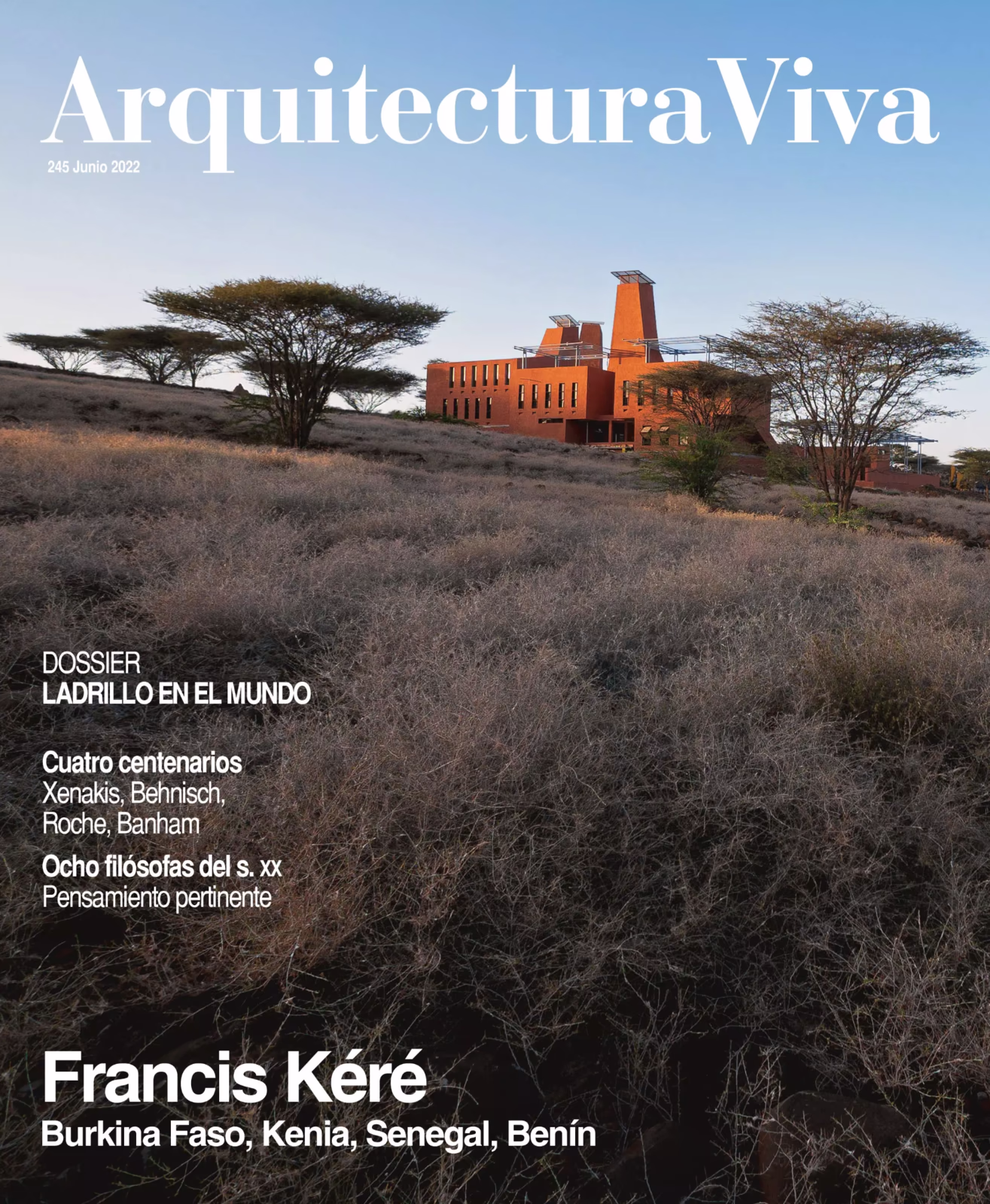 Cover Arquitectura Viva 245 June 2022 dossier Francis Kéré, includes Casa Szoke in San Lorenzo de El Escorial by Aranguren y Gallegos arquitectos in pages 12-13