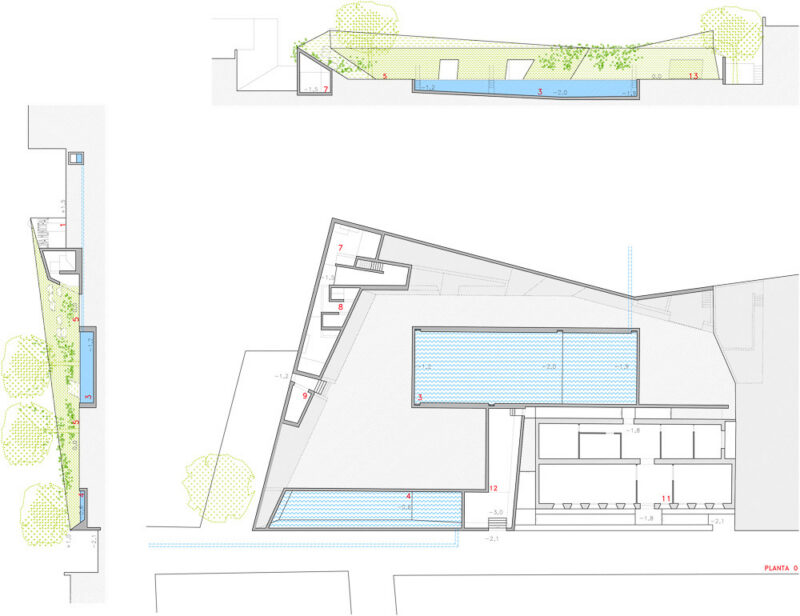 LOBRES PISCINA MUNICIPAL DJ ARQUITECTOS OCIO GRANADA 286PLANTA 0 Y SECCIONES